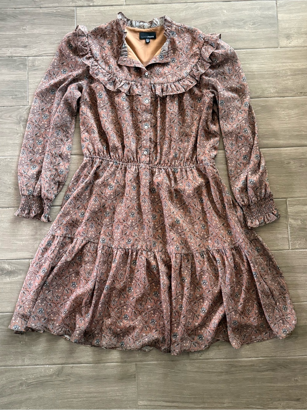 Lucy Paris Floral Ruffle Tiered Long-Sleeve Dress Prairie Boho Fall Retro